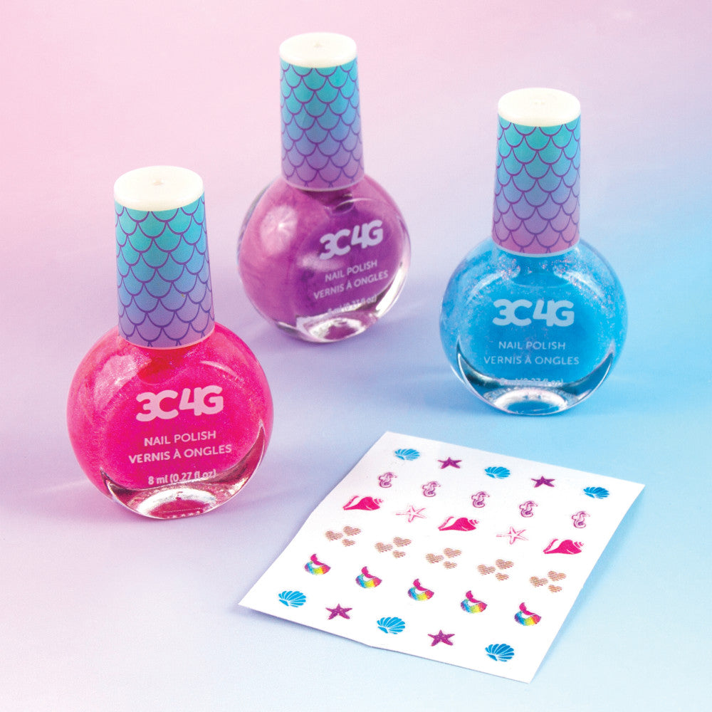 3C4G Make It Real Mermaid Shimmer Trio Nail Polish Set - Bright Pink, Purple