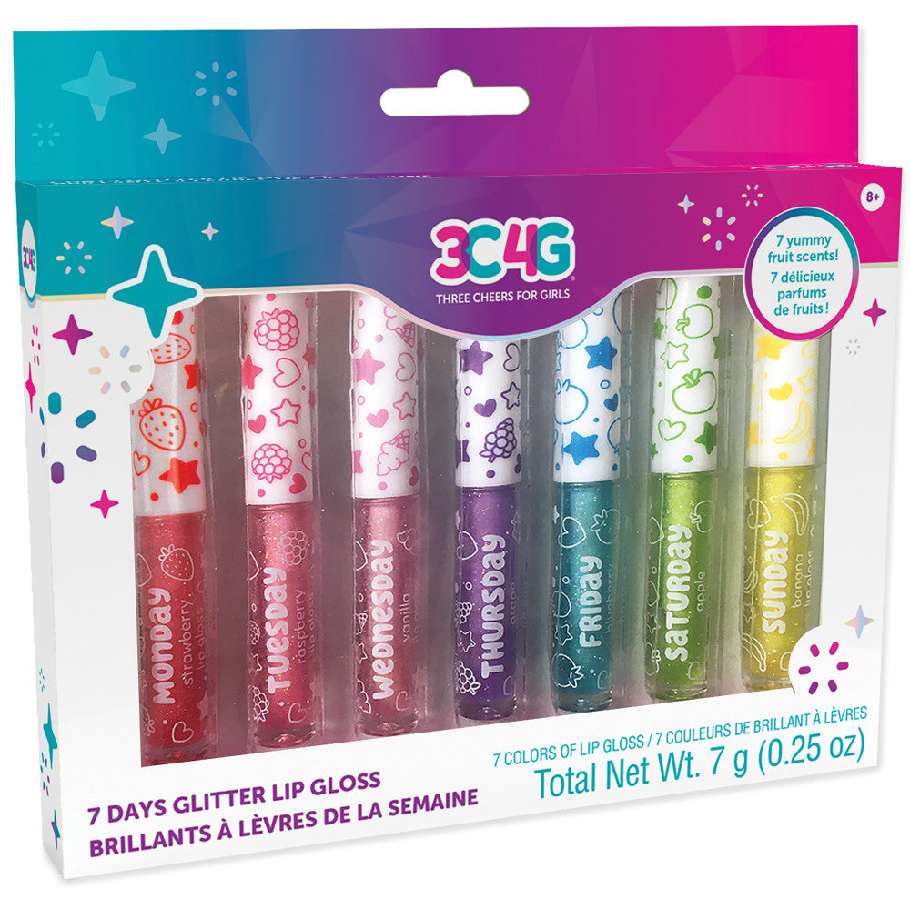 3C4G Sparkle Collection 7-Day Glitter Lip Gloss Set for Kids