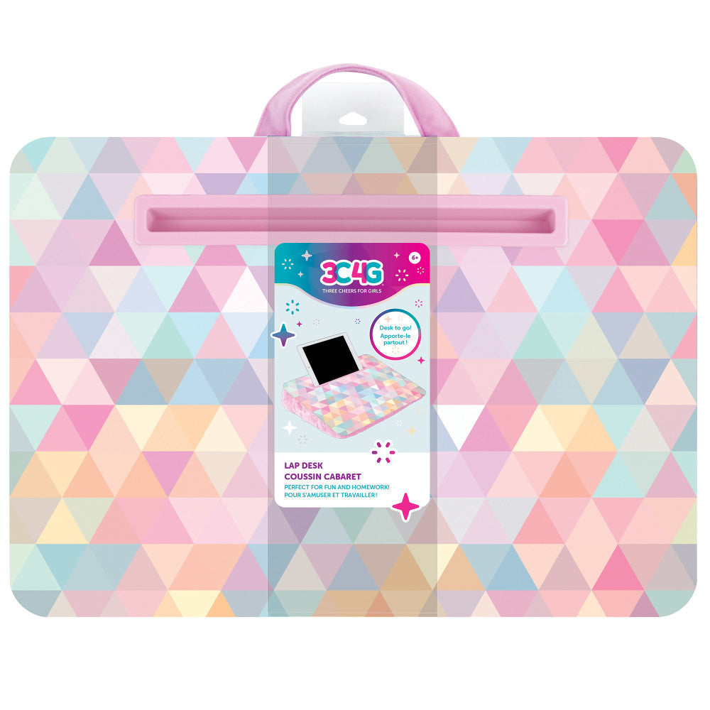 Three Cheers for Girls Pastel Tie Dye Triangle Faux Fur Lap Desk - Purple Media Slot