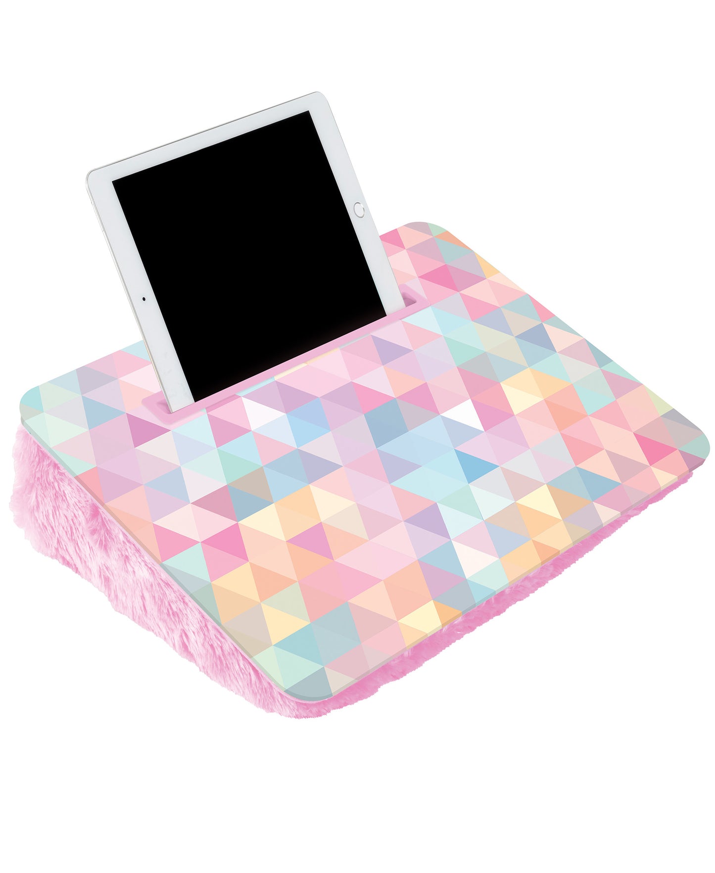 Three Cheers for Girls Pastel Tie Dye Triangle Faux Fur Lap Desk - Purple Media Slot