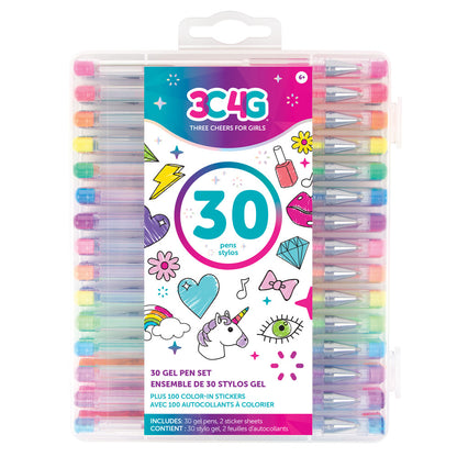 3C4G Vibrant Gel Pen Set, 30-Piece with Color-In Stickers