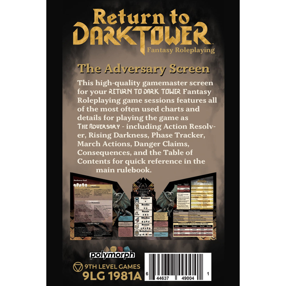 Return to Dark Tower: Deluxe RPG Adversary GM Screen with Gold Embellishments