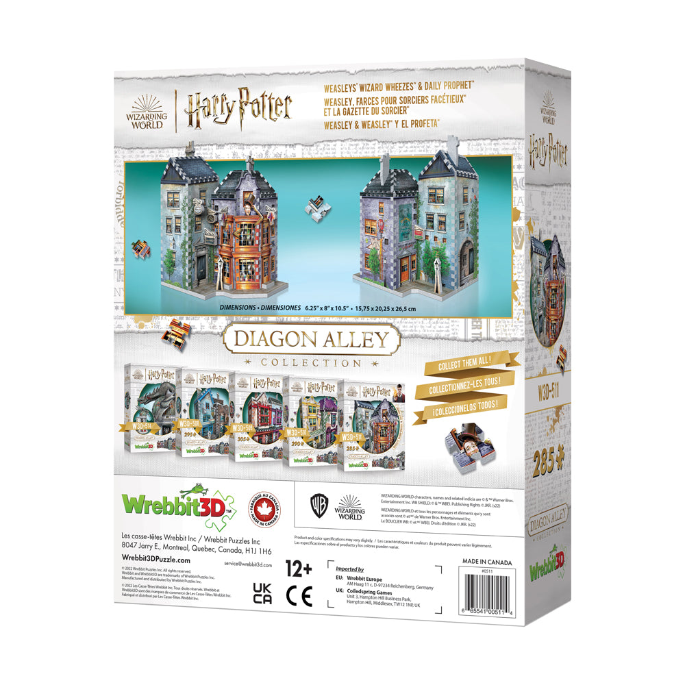 Wrebbit Harry Potter Diagon Alley Collection - Weasleys' Wizard Wheezes & Daily Prophet 3D Puzzle, 285 Pieces