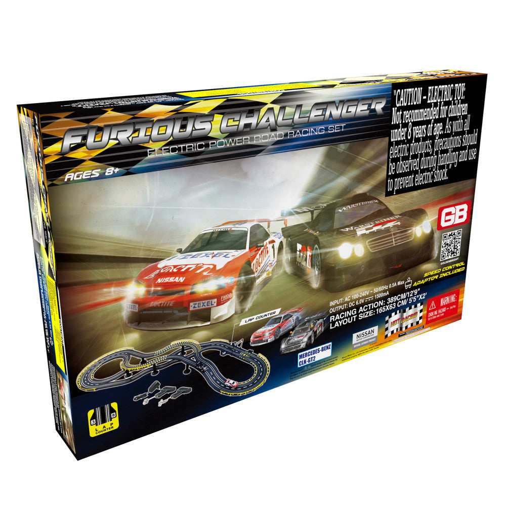 GB Furious Challenger Electric Power Road Racing Set with Mercedes Benz CLK GT2 and Nissan Skyline GT-R