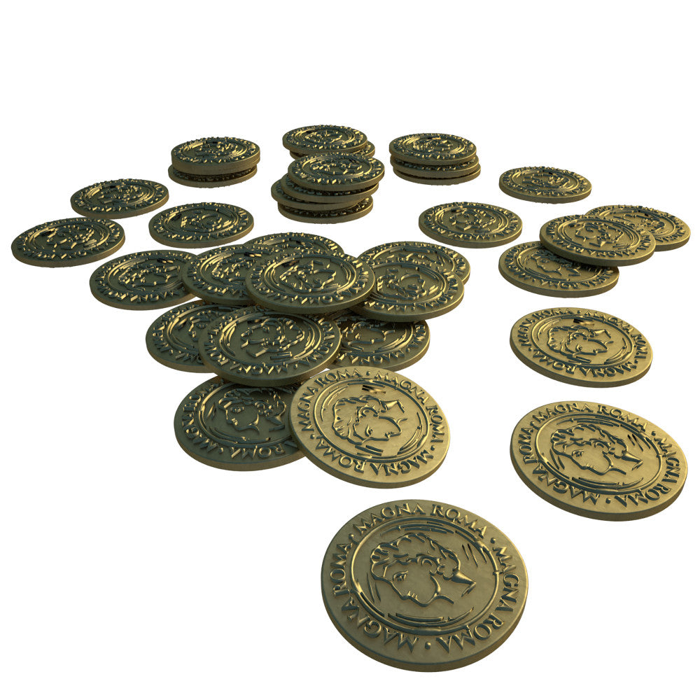 Archona Games Magna Roma Metal Coins Set with Burgundy Coin Bag