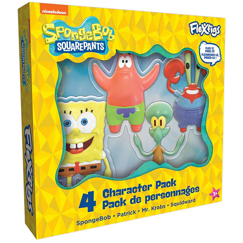 FleXfigs: SpongeBob Square Pants - 4 Character Pack - Articulated Action Figures