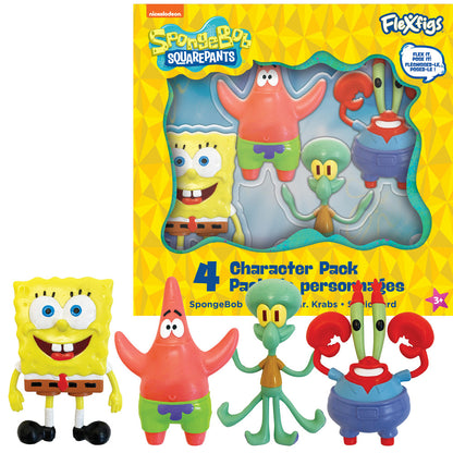 FleXfigs: SpongeBob Square Pants - 4 Character Pack - Articulated Action Figures