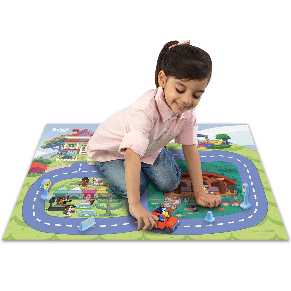 Imaginmat: Deluxe - Bluey - Floor Playmat & Toy Car, 30.5 x 20.5"