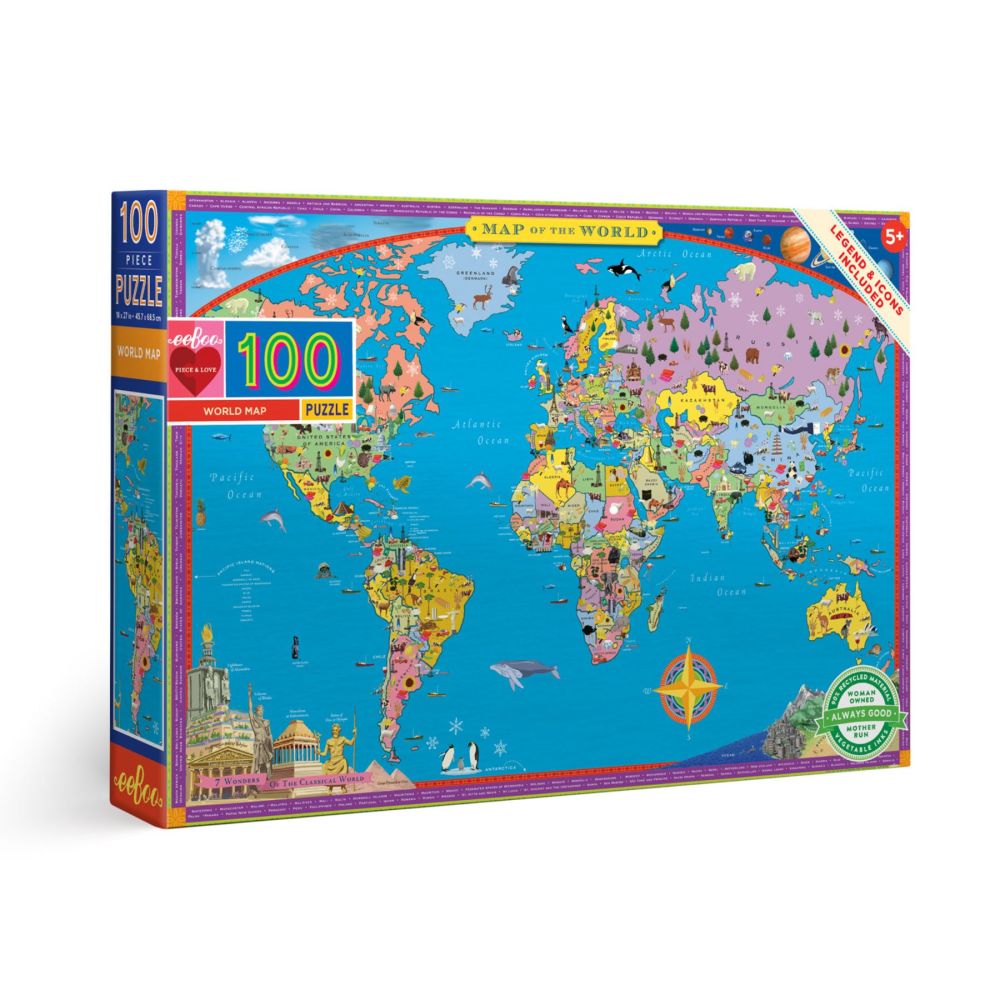 eeBoo Educational World Map Jigsaw Puzzle - 100 pc