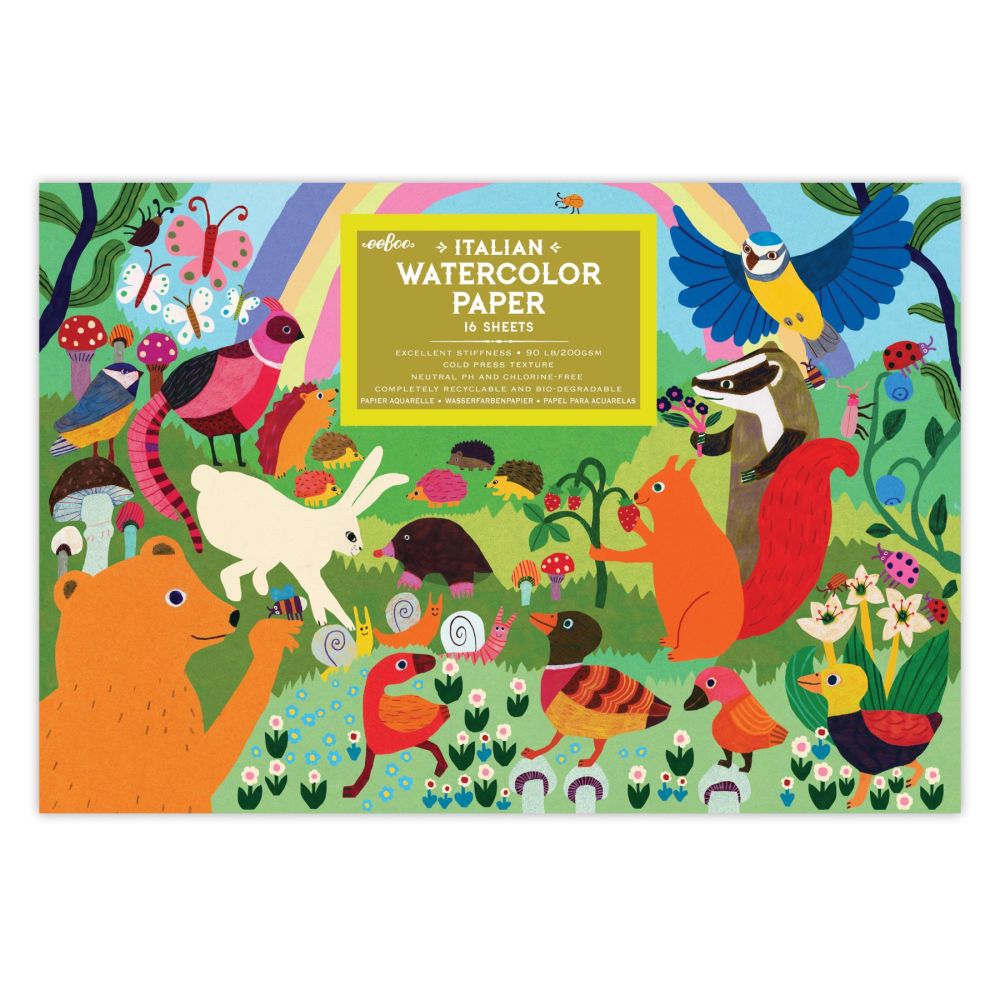 eeBoo Woodland Rainbow Watercolor Pad - High-Quality Italian Paper