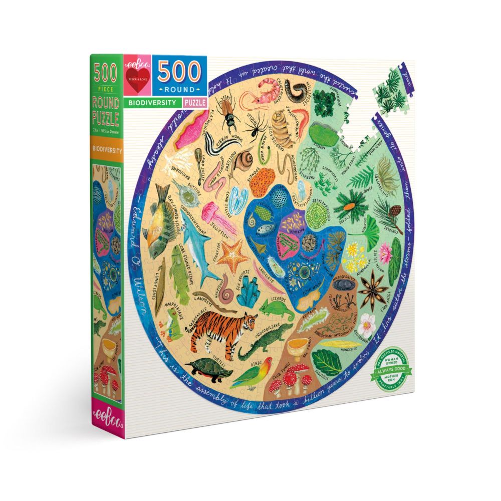 eeBoo Piece and Love Biodiversity 500-Piece Round Jigsaw Puzzle