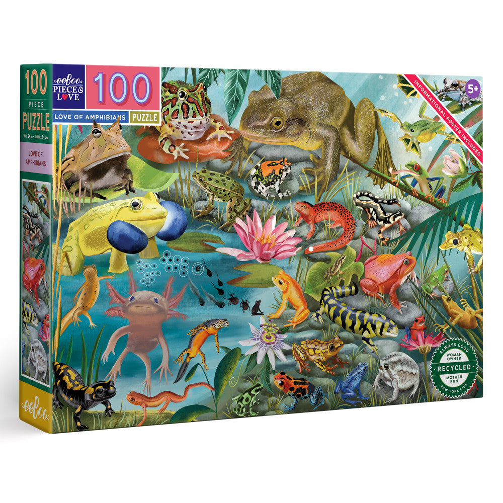 eeBoo Love of Amphibians 100-Piece Jigsaw Puzzle for Kids