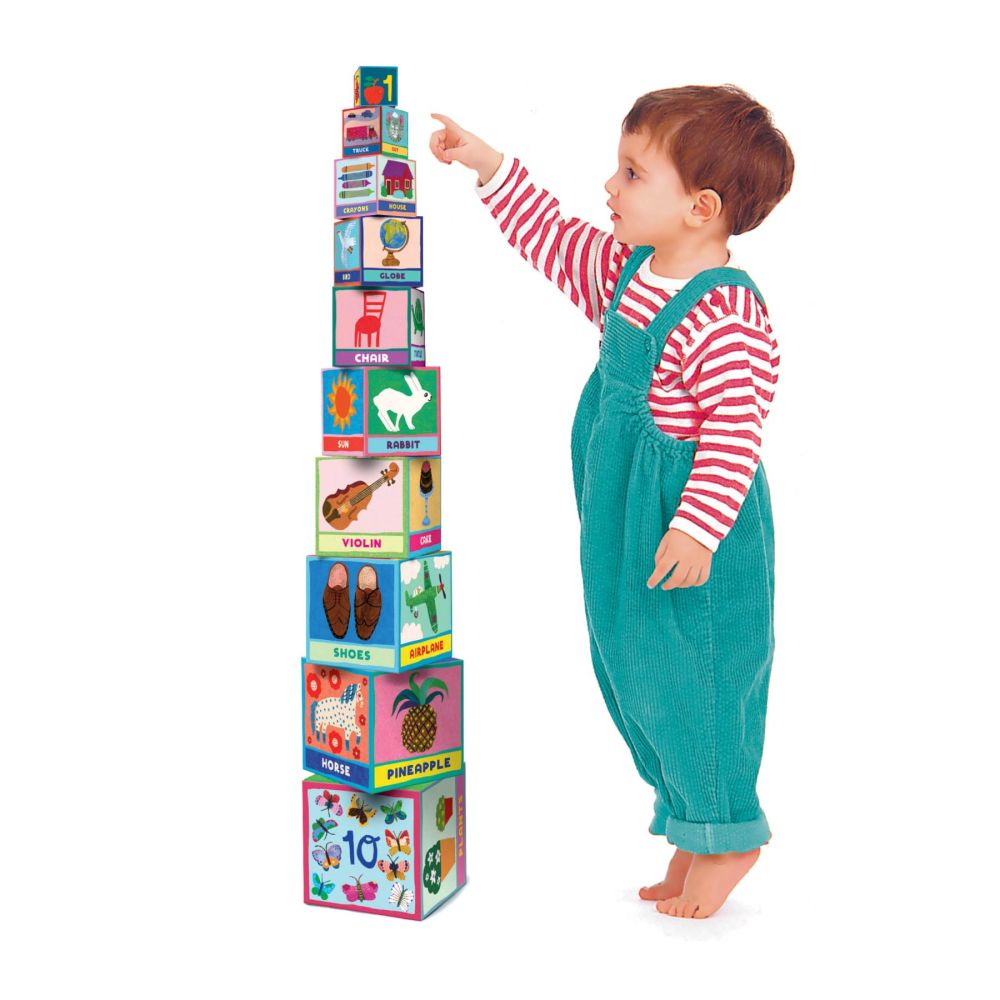 eeBoo First Words Tot Tower Stacking Blocks - Educational Nesting Toy