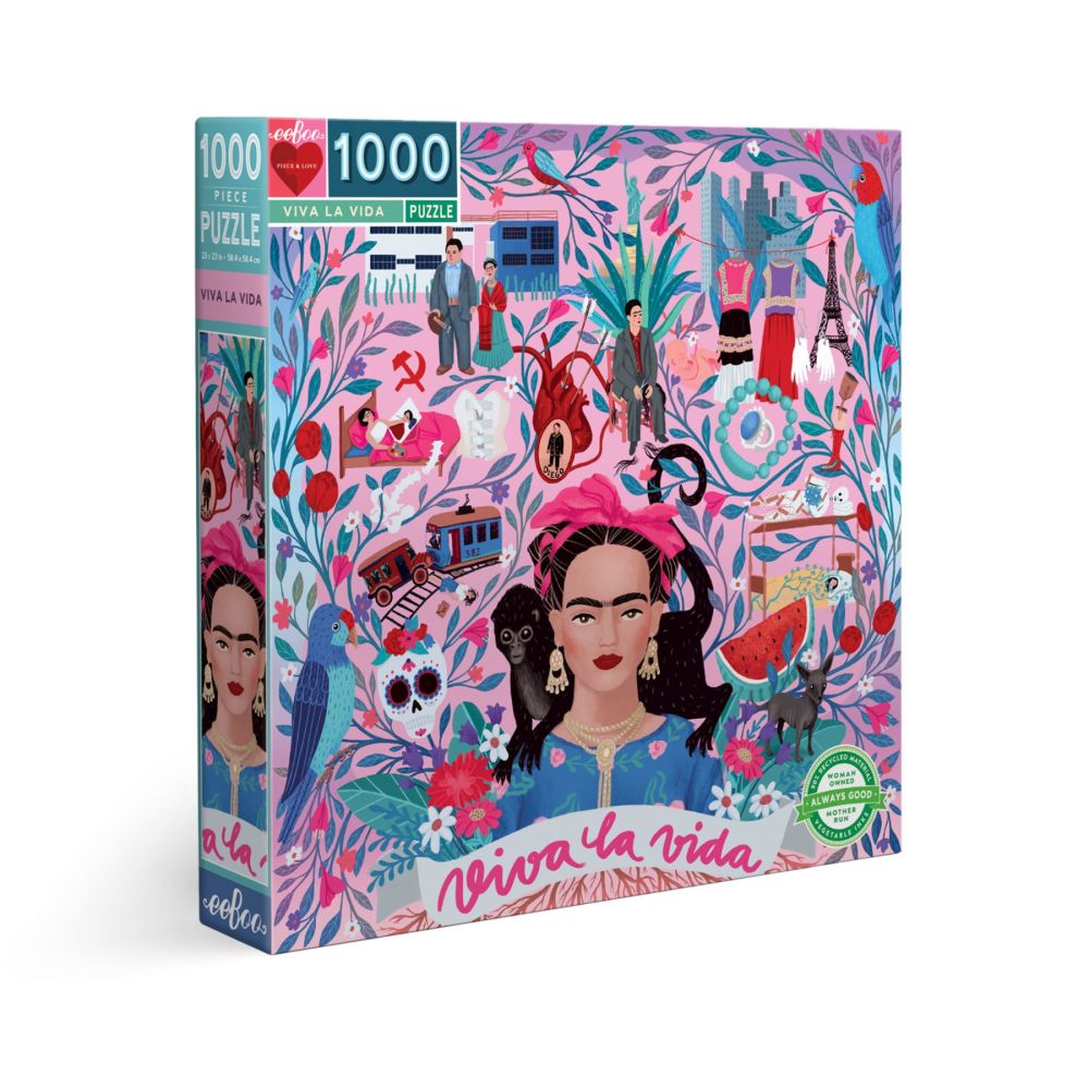 eeBoo Piece and Love Viva la Vida Frida Kahlo 1000-Piece Square Jigsaw Puzzle