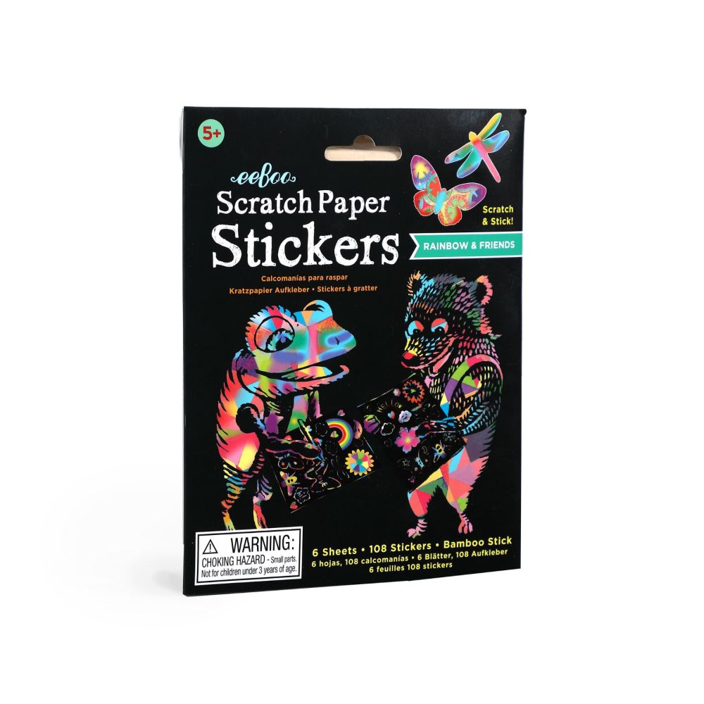 eeBoo Rainbow and Friends Scratch Paper Stickers Art Kit