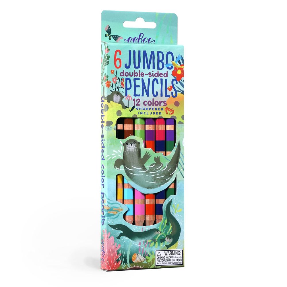 eeBoo Otters at Play Jumbo Double-Sided Color Pencils Set with Sharpener