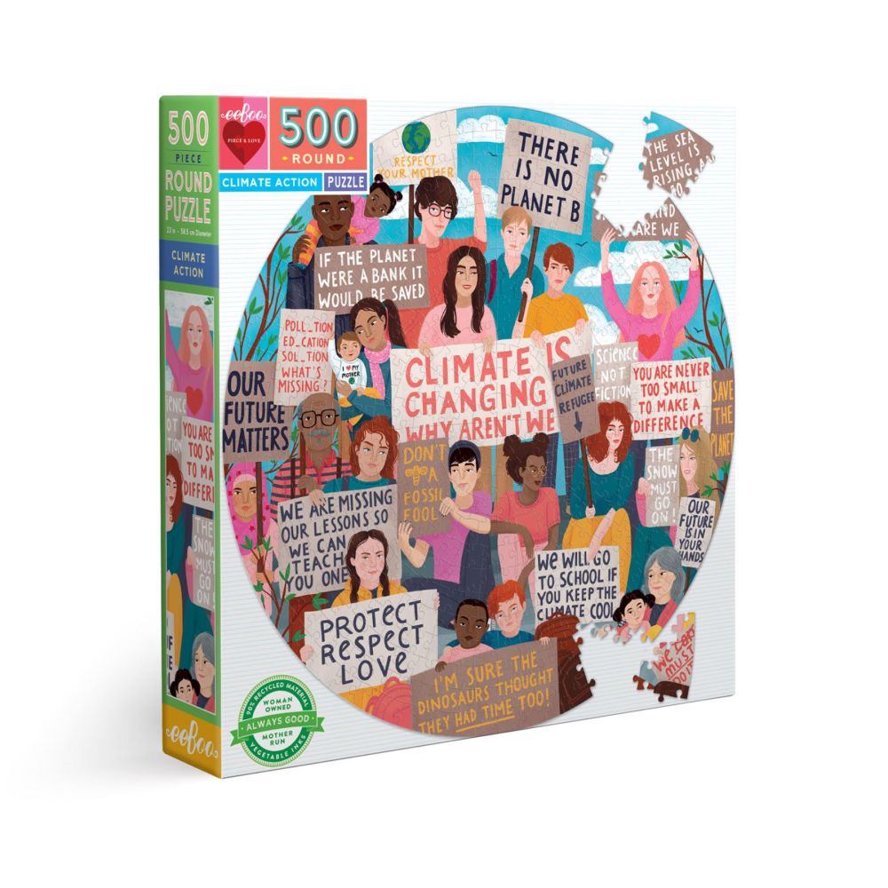 eeBoo Climate Action Round Jigsaw Puzzle - 500 pc