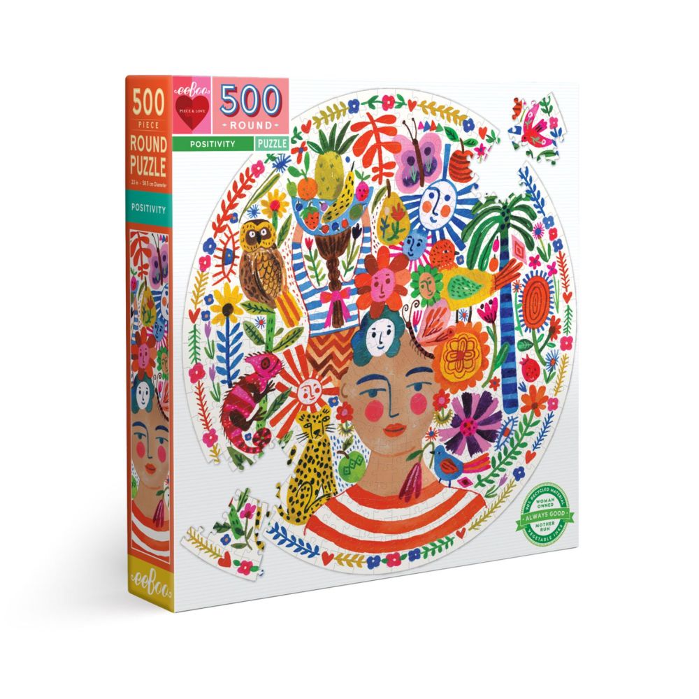 eeBoo Piece and Love Positivity 500-Piece Round Jigsaw Puzzle