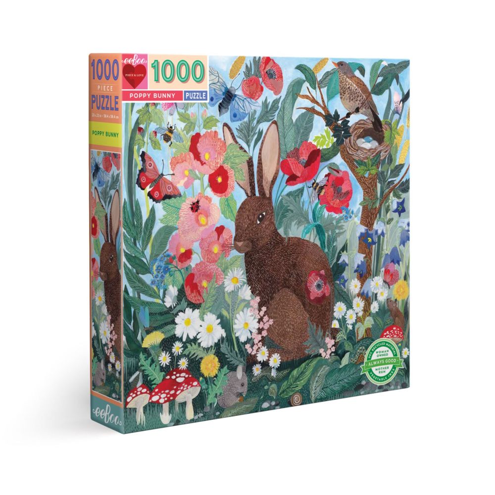 eeBoo Piece and Love Poppy Bunny 1000-Piece Square Jigsaw Puzzle