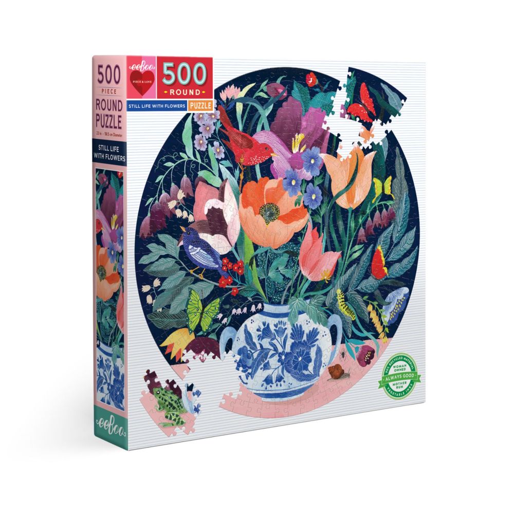 eeBoo Piece and Love Still Life with Flowers 500-Piece Round Puzzle