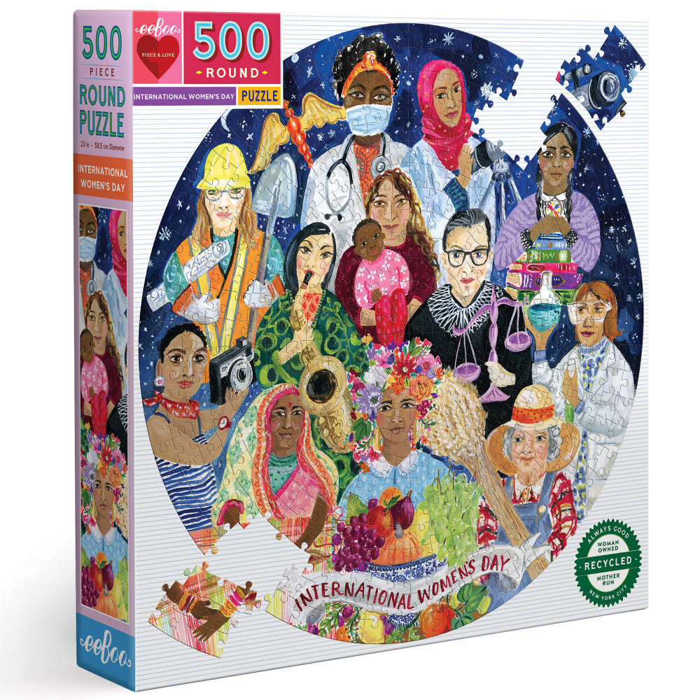 eeBoo Piece and Love International Women's Day 500-Piece Round Jigsaw Puzzle