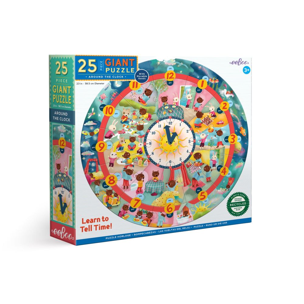 eeBoo Around the Clock 25-Piece Round Jigsaw Puzzle