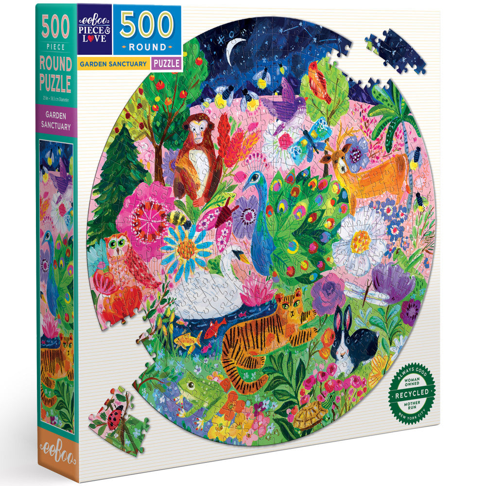 eeBoo Garden Sanctuary 500-Piece Round Jigsaw Puzzle