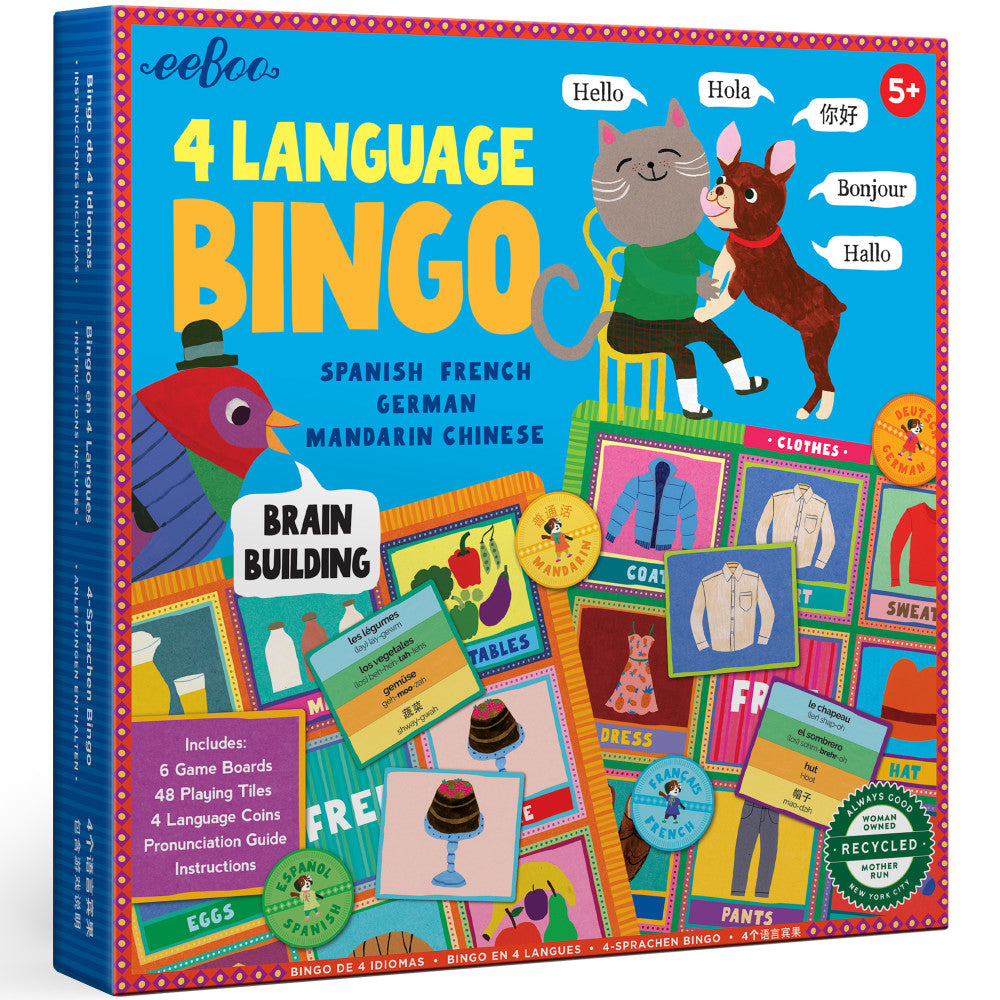 eeBoo Multilingual Bingo Game for Kids - Learn Spanish, French, German, Mandarin