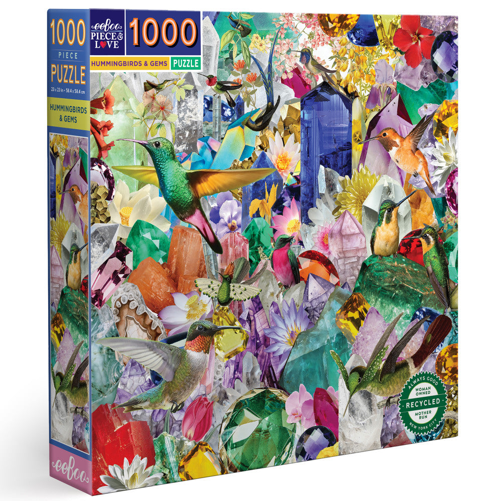 eeBoo Piece and Love Hummingbirds and Gems Jigsaw Puzzle - 1000 pc