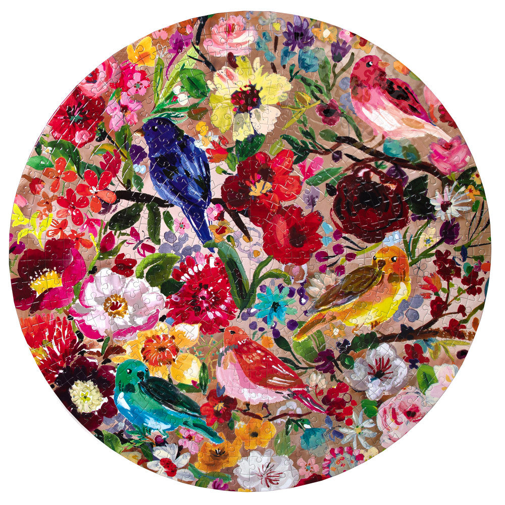 eeBoo Birds & Blossoms 500-Piece Round Jigsaw Puzzle