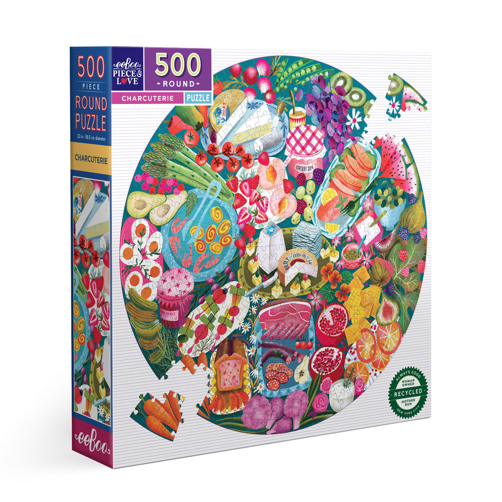 eeBoo Piece & Love Charcuterie 500-Piece Round Jigsaw Puzzle