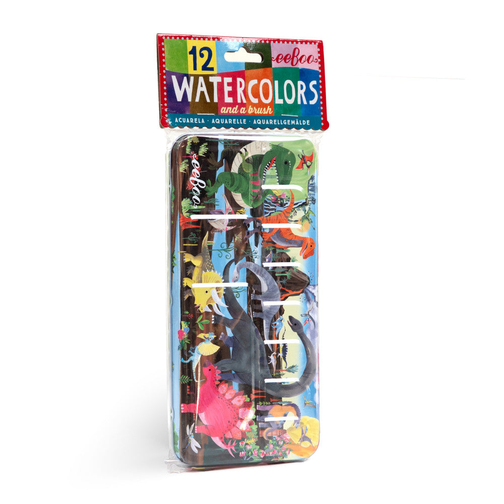 eeBoo Dinosaur Collection 12 Watercolors Paint Set with High-Quality Brush