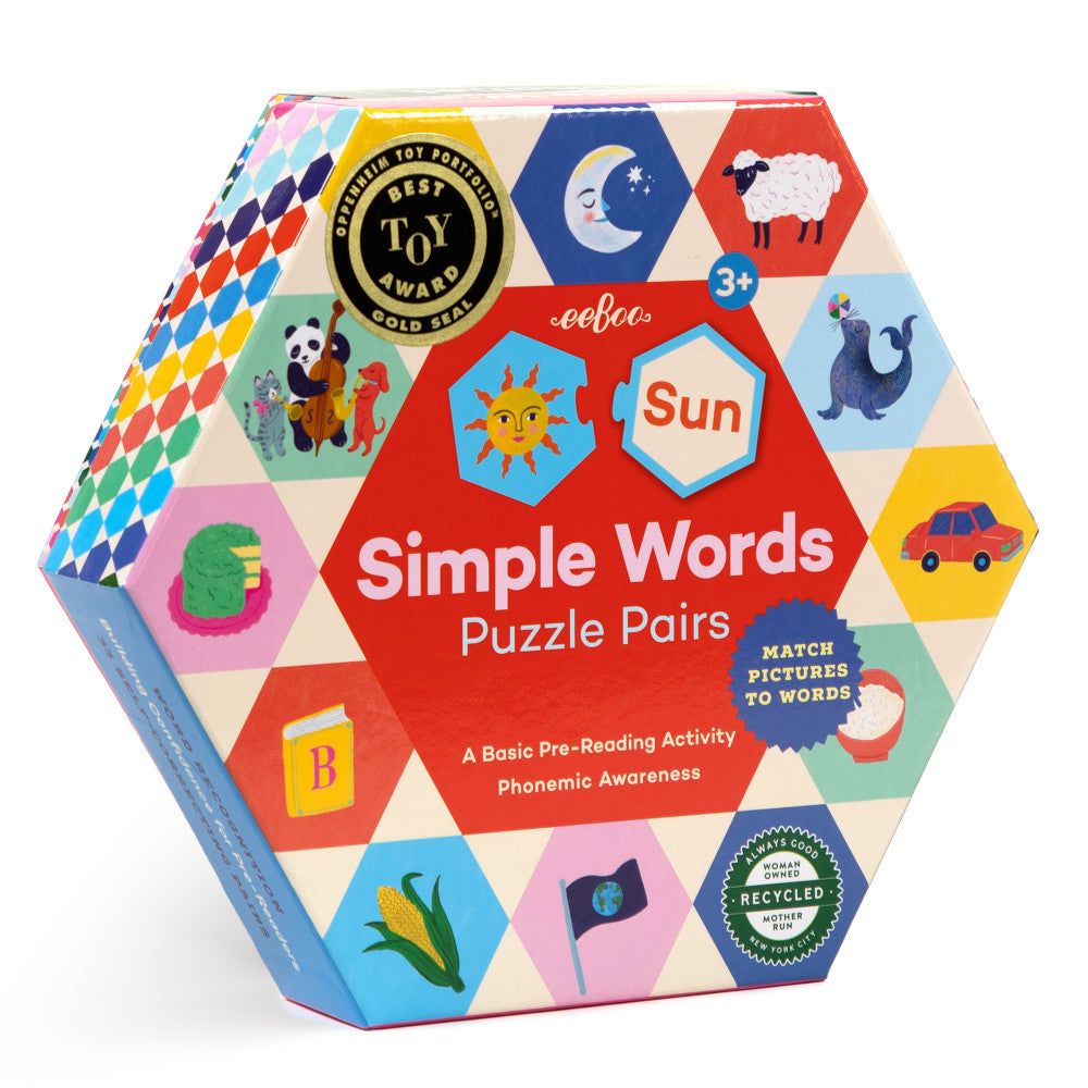 eeBoo Simple Words Hexagon Puzzle Pairs - 33 Pairs for Kids Ages 3+