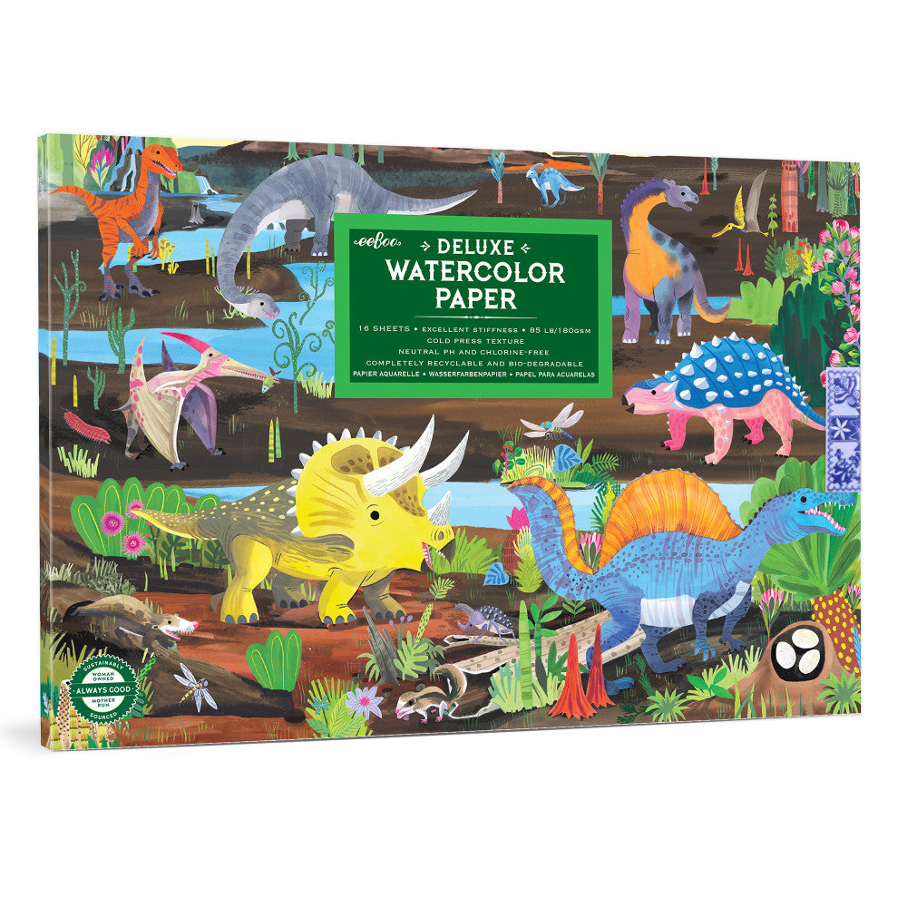 eeBoo Dinosaur Series Watercolor Pad - 16 Sheets, 85 lb Paper