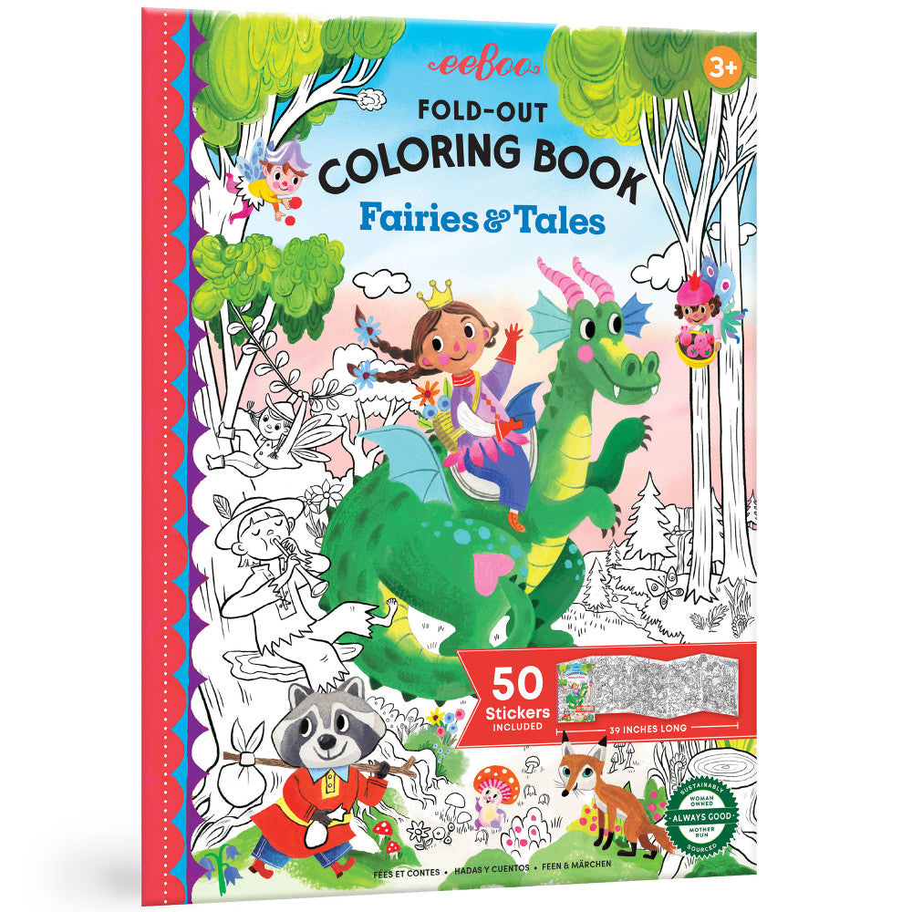 eeBoo: Fold Out Coloring Book - Fairies & Tales - Kids Ages 3+