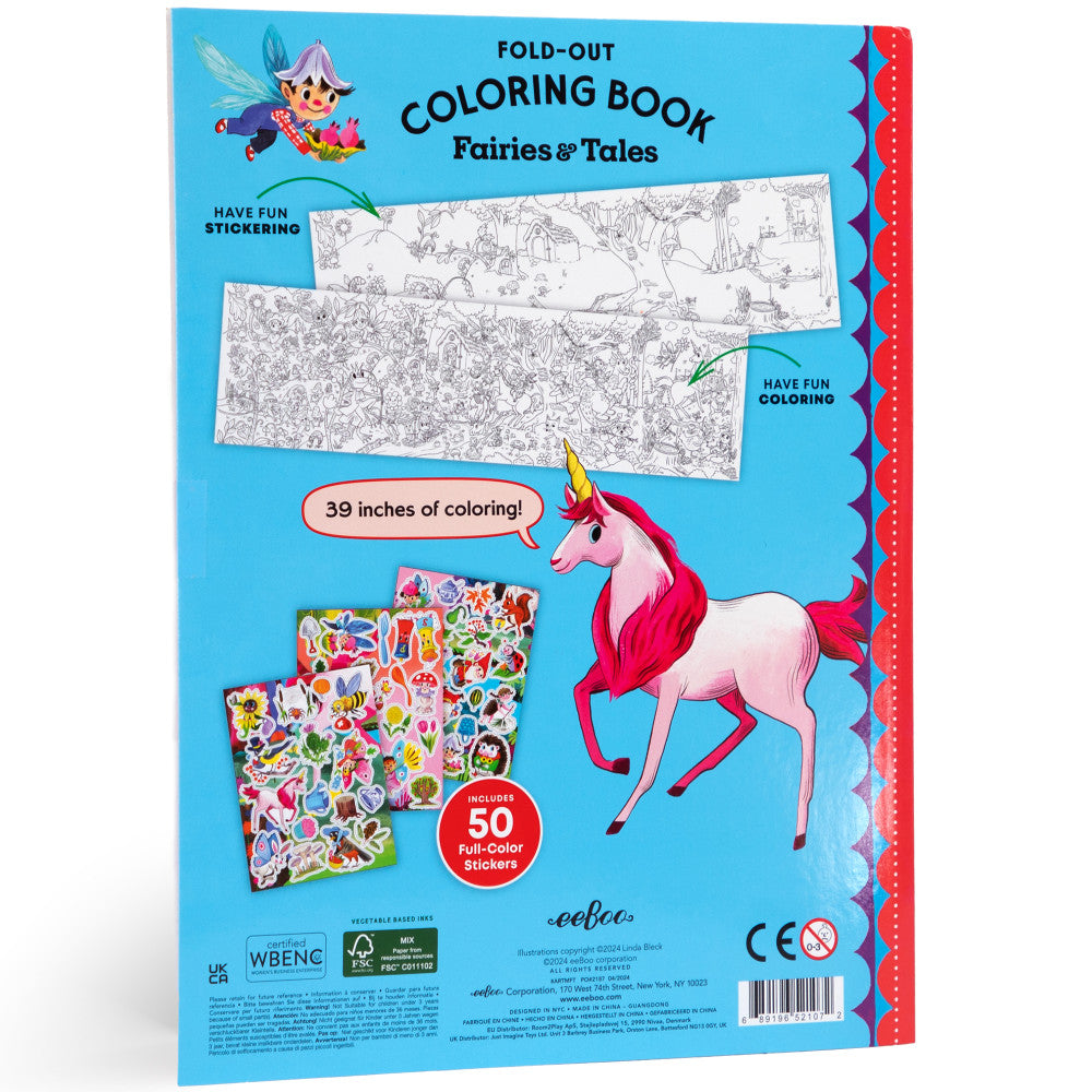 eeBoo: Fold Out Coloring Book - Fairies & Tales - Kids Ages 3+