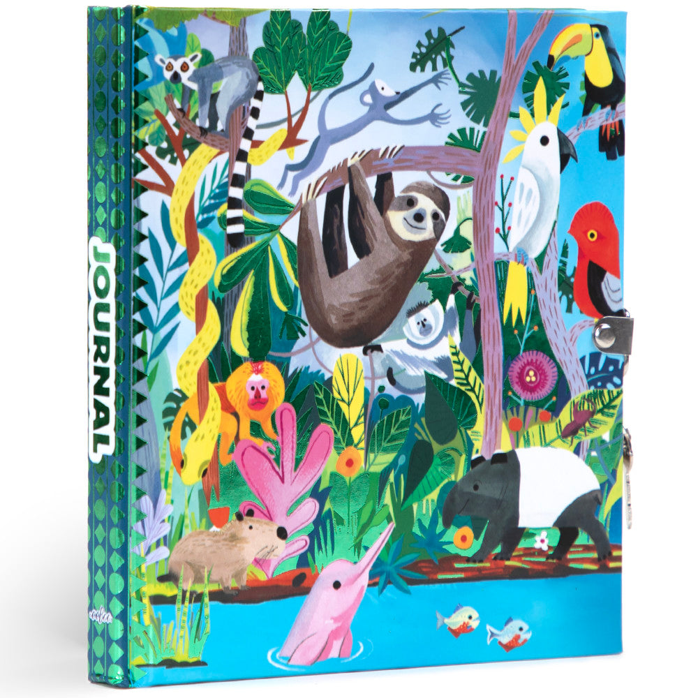 eeBoo: Foiled Locking Journal: Rainforest Animals - Kids Diary