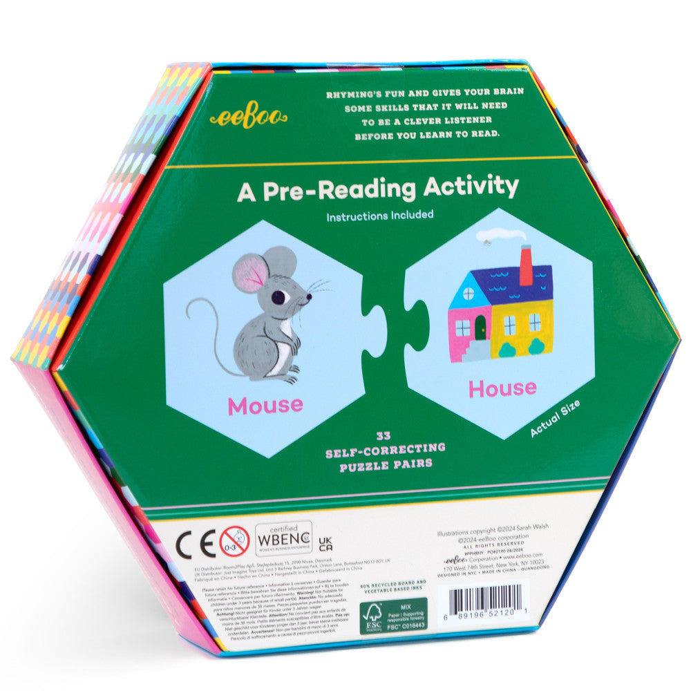 eeBoo: Hexagon Puzzle Pairs - Rhyming Words - Kids Age 3+