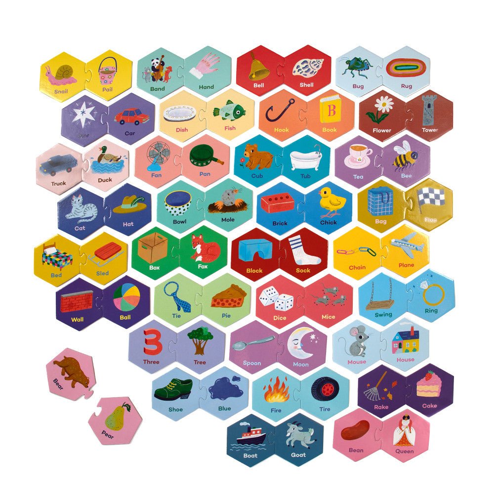 eeBoo: Hexagon Puzzle Pairs - Rhyming Words - Kids Age 3+