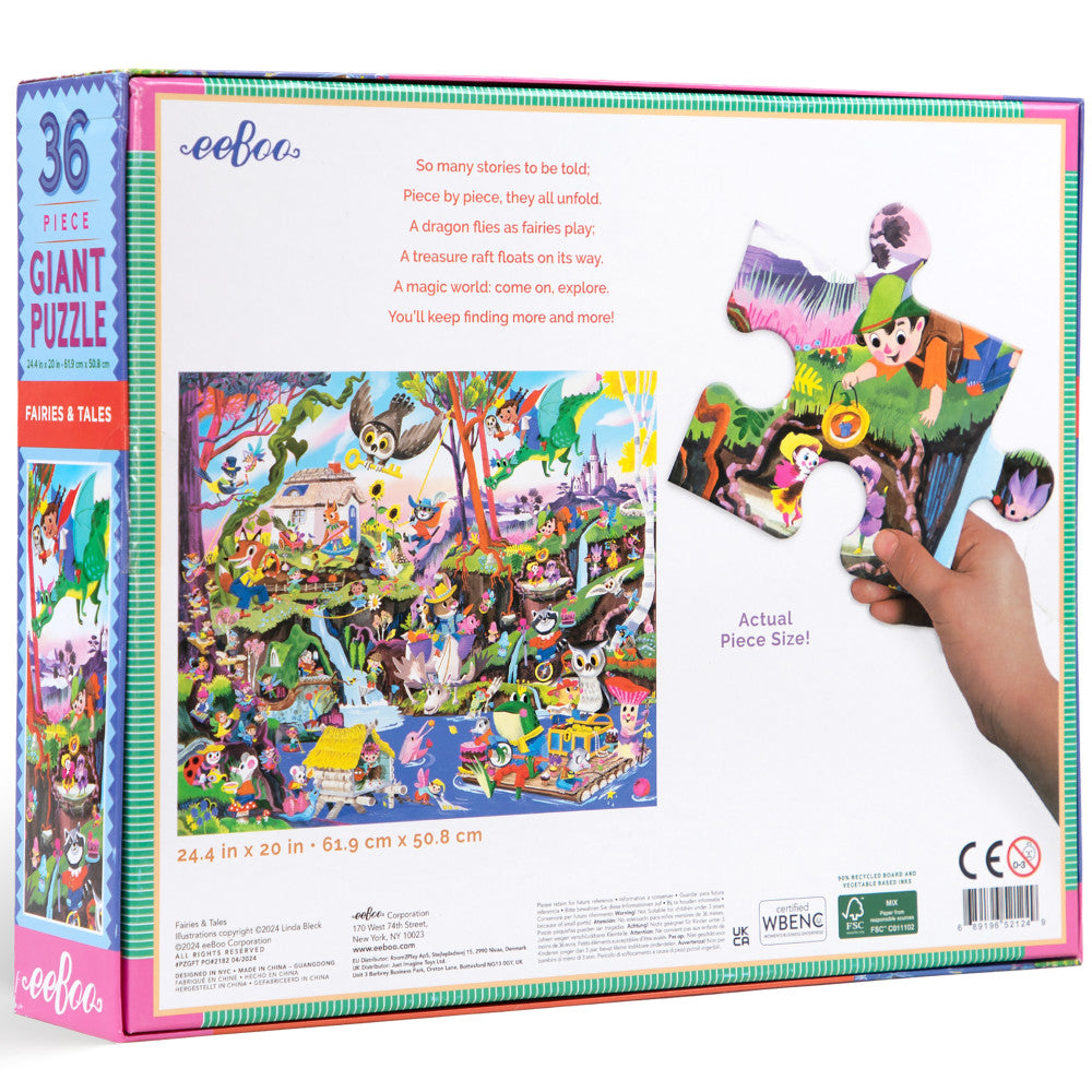 eeBoo: Fairies & Tales - 36 Piece Giant Puzzle - Kids Ages 4+