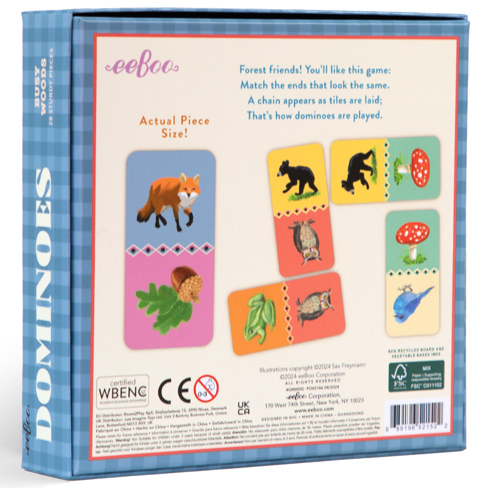 eeBoo: Dominoes: Busy Woods - 28 Colorful Tiles, Ages 3+, 2-4 Players