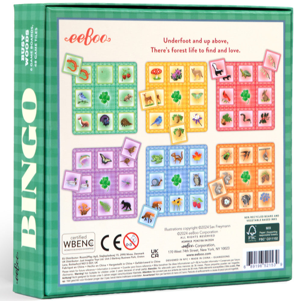 eeBoo: Bingo: Busy Woods - Animal & Nature Themed, Age 3+, 1-6 Players