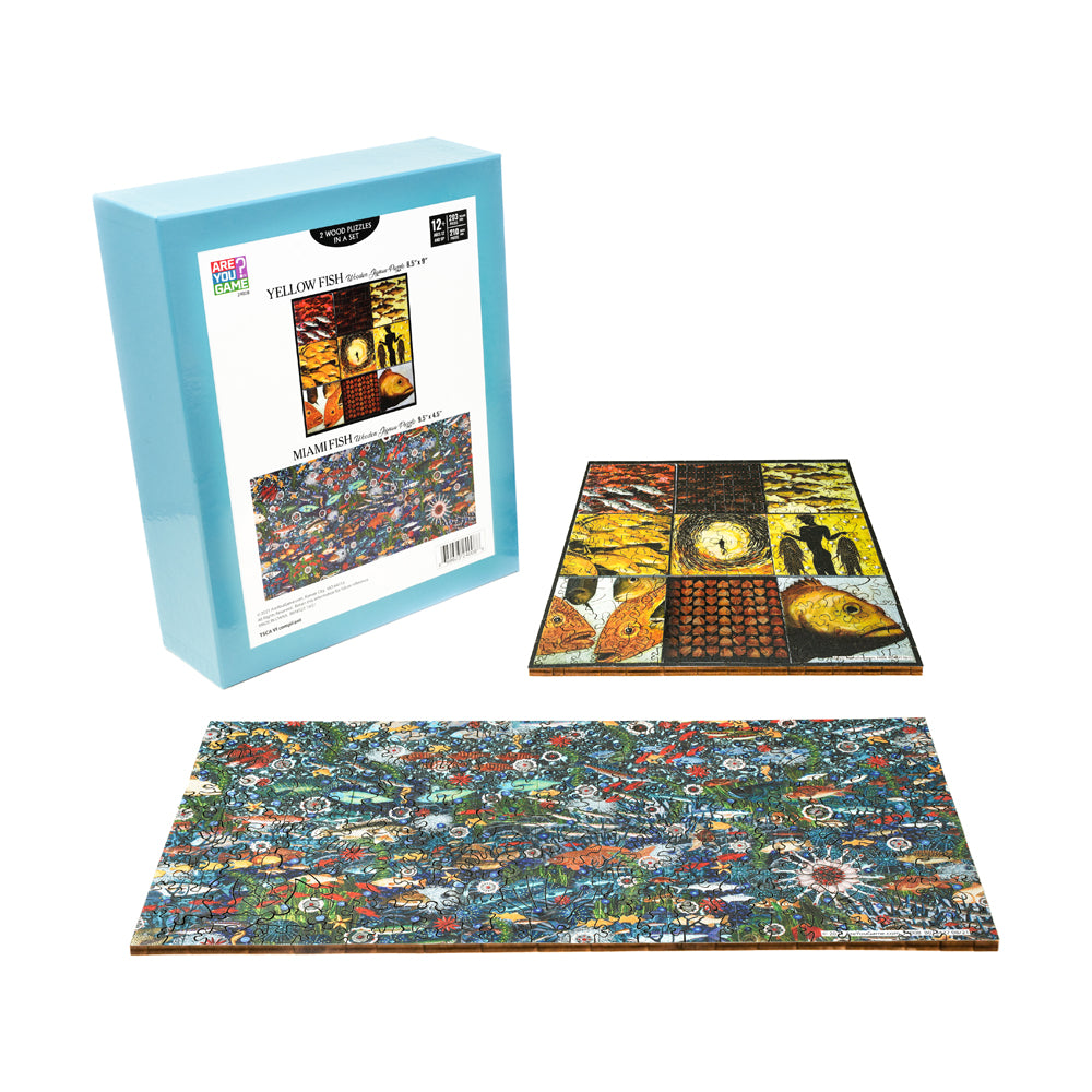 AreYouGame Yellow & Miami Fish 2-Pack Wooden Jigsaw Puzzles