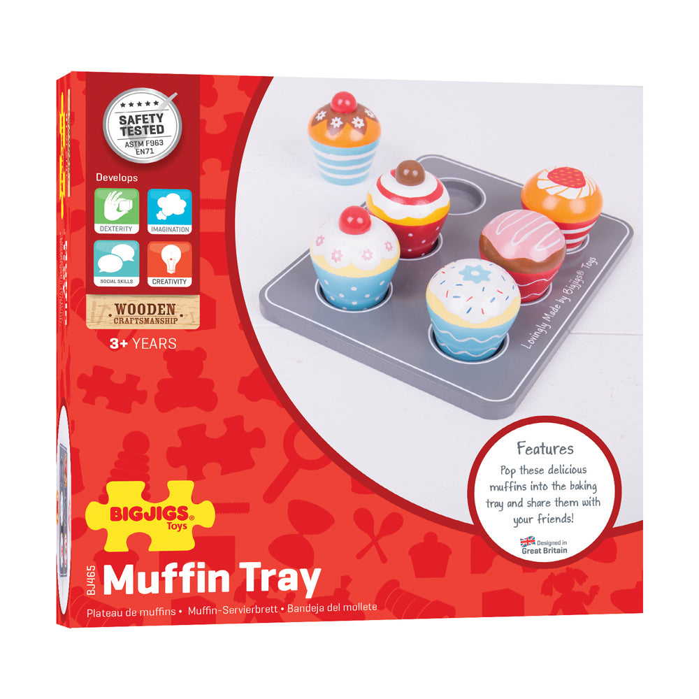 Bigjigs Toys Wooden Muffin Tray Playset - Colorful Pretend Baking Set