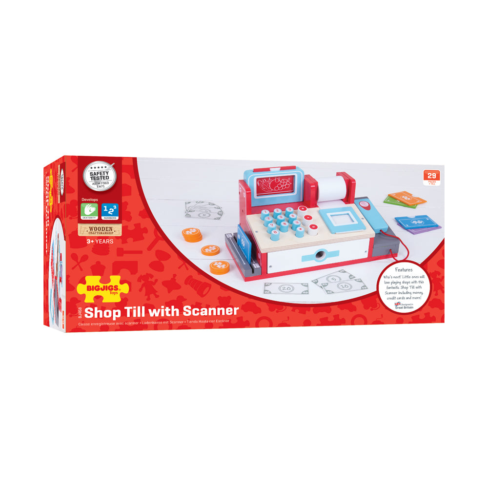 Bigjigs Wooden Shop Till with Scanner Playset