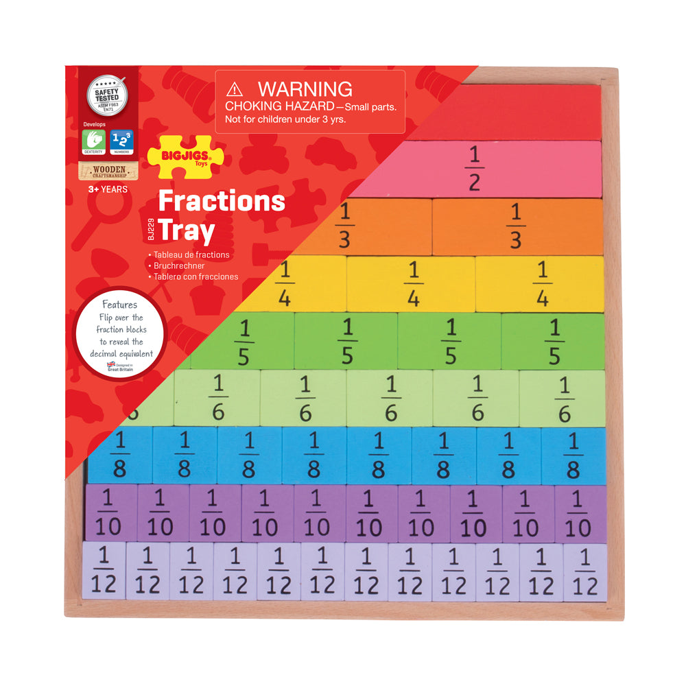 Bigjigs Toys Wooden Fractions Tray - Colorful Educational Math Game