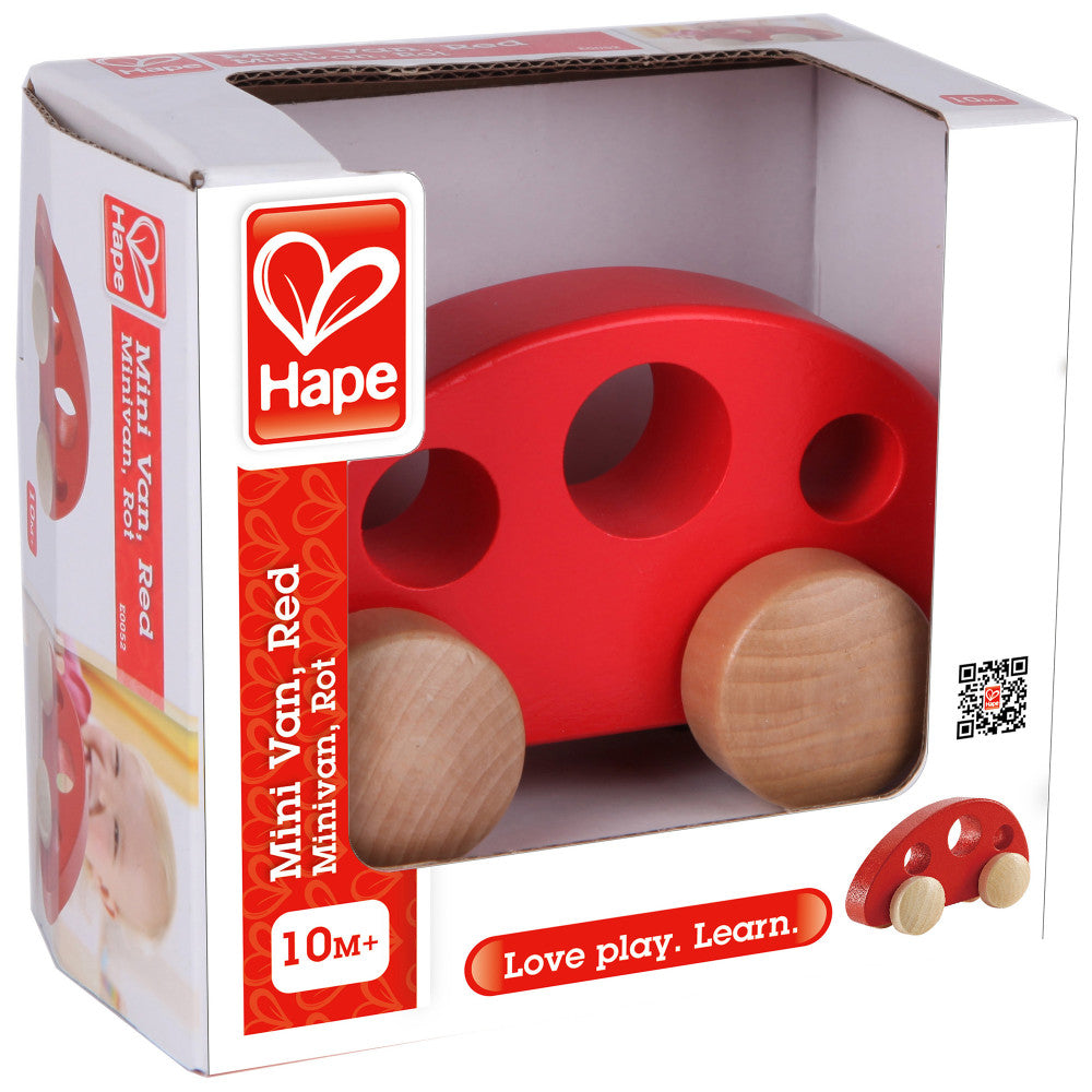 Hape: Mini Van - Red - Wooden Toy Vehicle, Age 10mo+