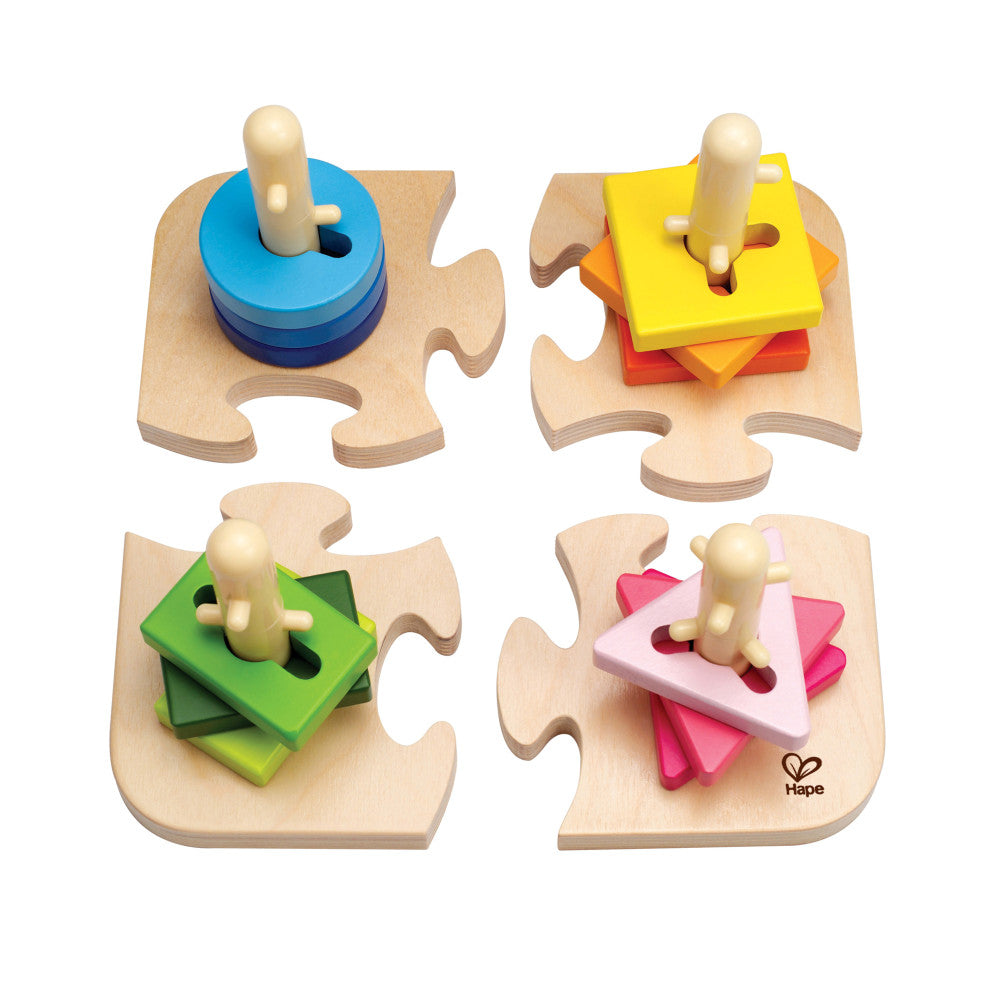 Hape Creative Peg Puzzle - 16-Piece Wooden Shape & Color Matching Game