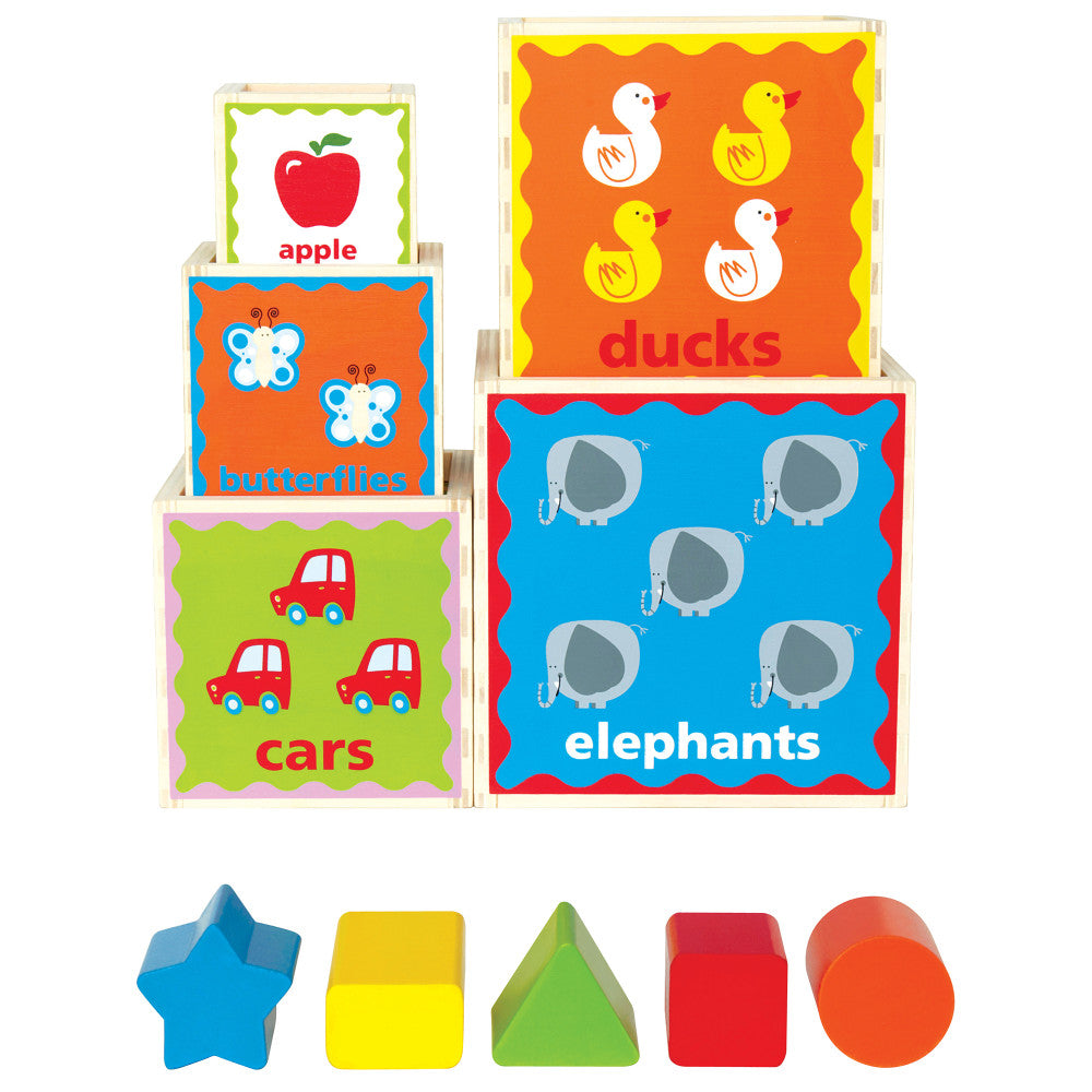 Hape: Pyramid of Play - 5 Wooden Nesting Blocks & Boxes