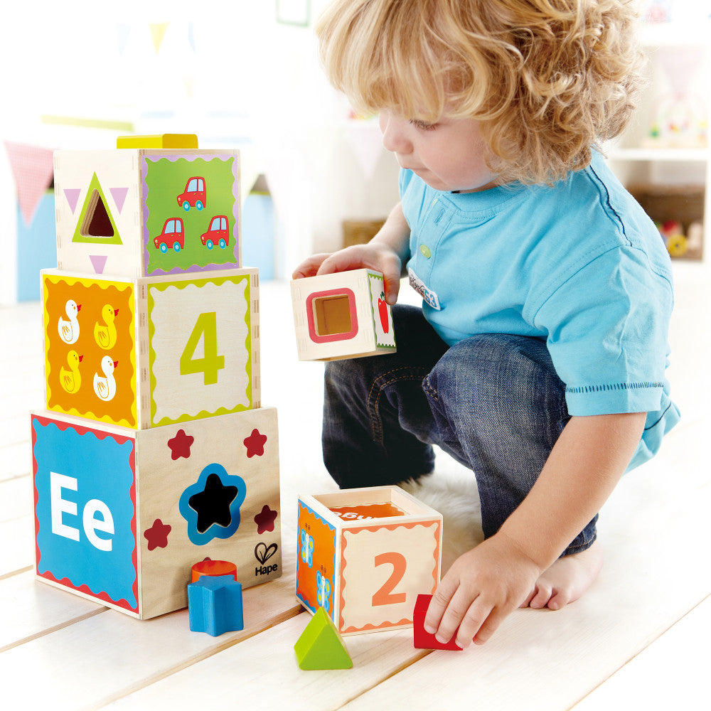 Hape: Pyramid of Play - 5 Wooden Nesting Blocks & Boxes